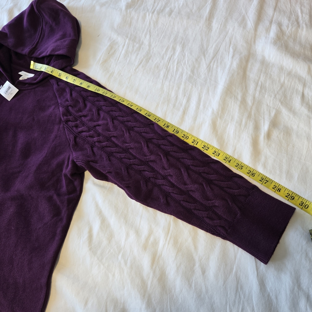 J.Jill French Terry & Cable Knit Sleeve Hoodie, Cotton, Purple, Size XL, NWT - Picture 10 of 13